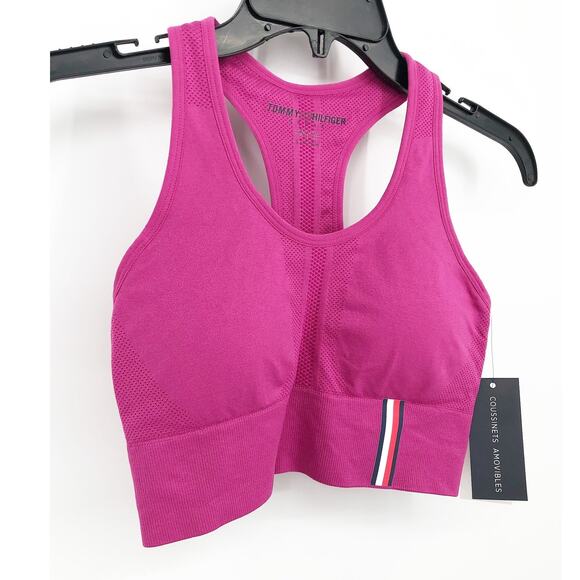 TOMMY HILFIGER SPORT Seamless Sports Bra Small Pink Dahlia Seamless Scoop NWT - Picture 4 of 14